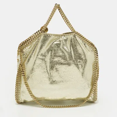 Pre-owned Stella Mccartney Falabella Small Gold Faux Crackled Patent Leather Tote