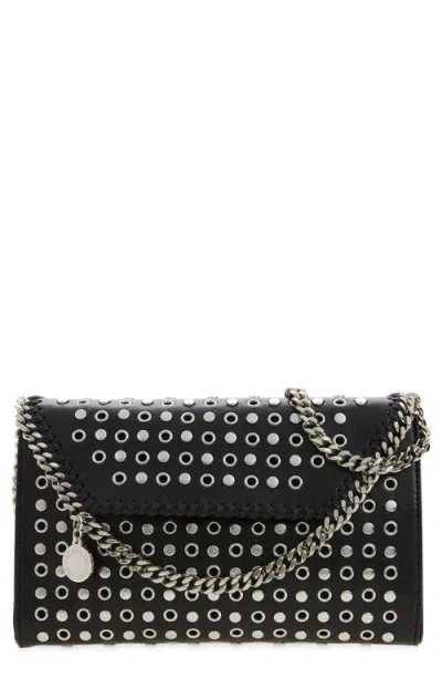 Stella Mccartney Falabella Studded Faux Leather Wallet On A Chain In Black