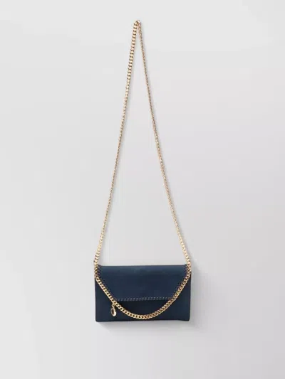 Stella Mccartney Falabella Suede Chain Wallet On Shoulder In Blue