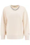 Stella Mccartney Brushed Cotton Sweater With Chain Detail In Beige