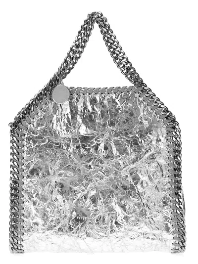 Stella Mccartney Falabella Tiny Cracked Metallic Tote Bag In Silver