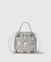 Stella Mccartney Falabella Tiny Crystal Cage Tote Bag In Silver