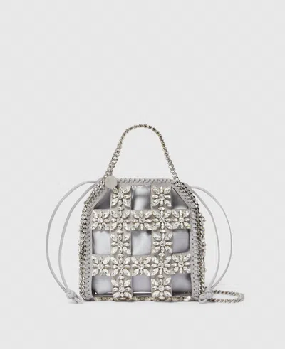 Stella Mccartney Falabella Tiny Crystal Cage Tote Bag In Silver