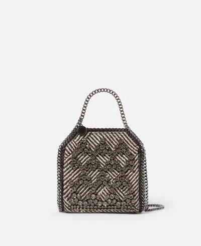 Stella Mccartney Falabella Tiny Crystal Cage Tote Bag In Tweed Brown