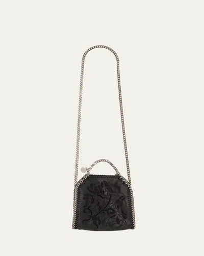 Stella Mccartney Falabella Tiny Lace Vegan Leather Crossbody Bag In Black