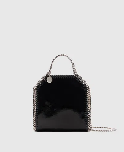 Stella Mccartney Falabella Tiny Tote Crinkled Patent Bag In Black
