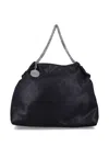 Stella Mccartney Black Shoulder Bag With Diamond-like Chain And Logo Charm On The Front
