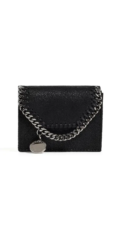 Stella Mccartney Chain Detail Textured Surface Cardholder Wallet In Black