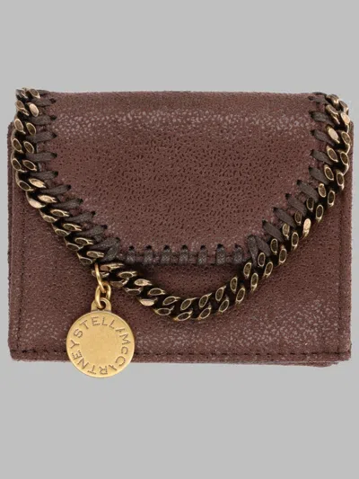 Stella Mccartney Falabella Trifold Wallet With Chain Handle Mini Pouch 14 Cm X 21.5 Cm X 3 Cm In Brown