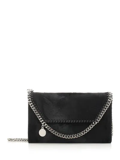 Stella Mccartney Falabella Wallet W/ Chain Bag Brushed Velvet In Black