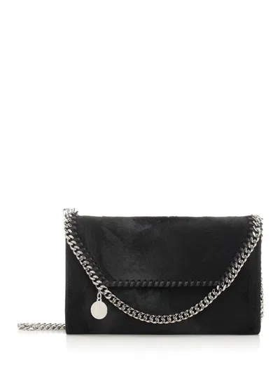 Stella Mccartney Falabella Wallet W/ Chain Bag Brushed Velvet Crossbody Bags Black