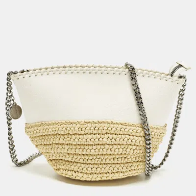 Pre-owned Stella Mccartney Falabella White/beige Faux Suede And Raffia Bucket Bag