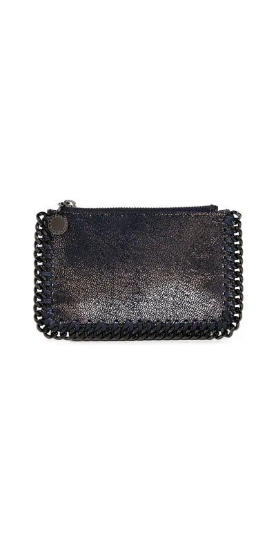 Stella Mccartney Falabella Zip Card Holder Eco Shiny Dotted Chamois Dark Navy In Brown