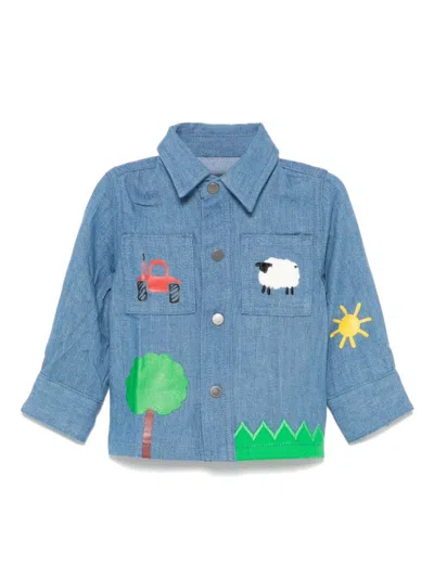 Stella Mccartney Babies' Farmyard Appliqué Shirt In 蓝色