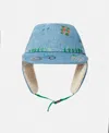 Stella Mccartney Farmyard Embroidered Hat With Ear Flaps In Blue