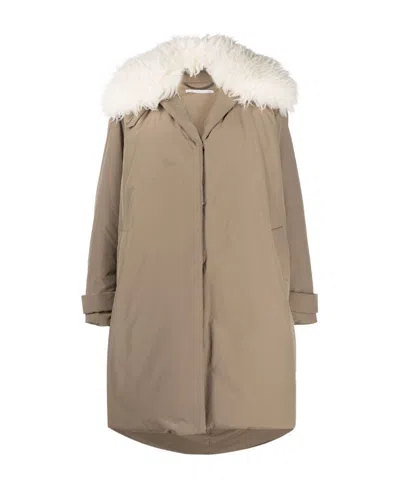 Stella Mccartney Faux-fur Collar Technical Coat In Nude