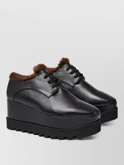 Stella Mccartney Faux Fur Trim Platform Lace-up Shoes In Black