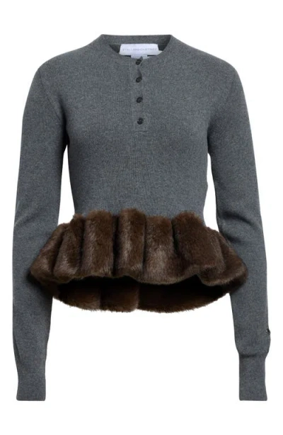 Stella Mccartney Faux Fur Trim Wool Blend Sweater In Dark Grey Melange