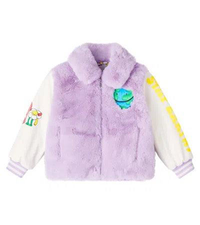 Stella Mccartney Kids' Faux Fur-trimmed Varsity Jacket In Purple