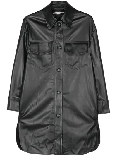 Stella Mccartney Oversized Faux Leather Shirt With Chest Pockets In Black