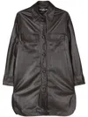 Stella Mccartney Oversized Faux Leather Shirt With Chest Pockets In Brown