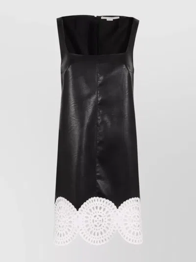 Stella Mccartney Faux Leather Strapless Dress With Lace Hem In Black