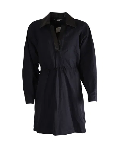 Stella Mccartney Faux-leather Trimmed Collar Dress In Navy Blue Polyamide