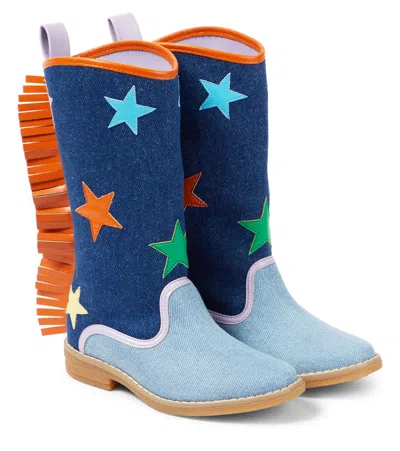 Stella Mccartney Kids' Faux Leather-trimmed Cowboy Boots In Blue