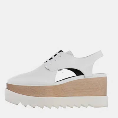 Pre-owned Stella Mccartney Faux Leather Wedge Trainers Size 41 In White