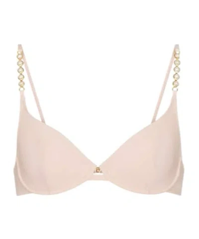 Stella Mccartney Faux Pearl-embellished Bikini Top In Brown