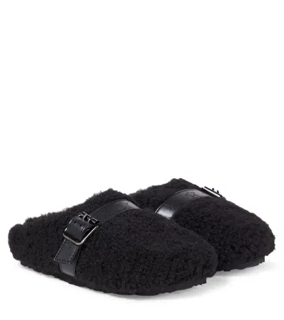 Stella Mccartney Kids' Faux Shearling Mules In Black