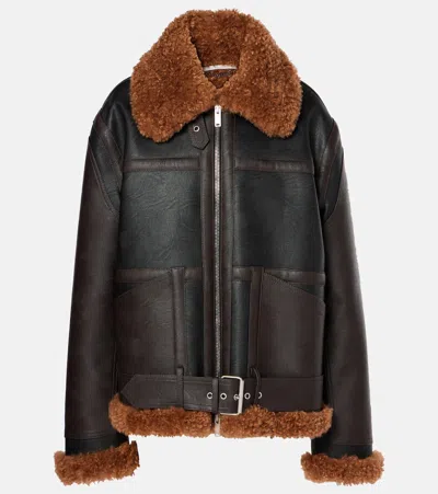 STELLA MCCARTNEY FAUX SHEARLING-TRIMMED BIKER JACKET