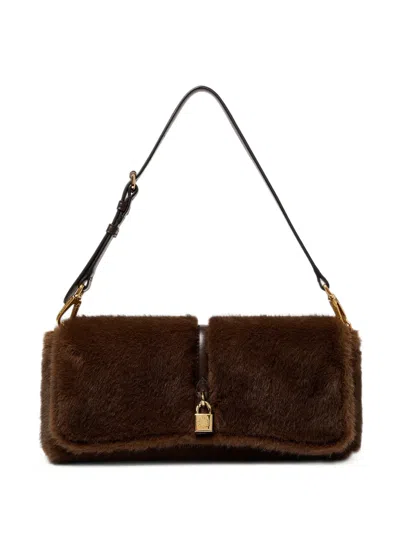 Stella Mccartney Faux-fur Padlock Shoulder Bag In Brown