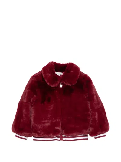 Stella Mccartney Kids' Faux-fur Striped-trim Jacket In Burgundy
