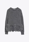 Stella Mccartney Feather Peplum Knitted Wool Sweater In Gray