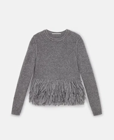 Stella Mccartney Feather Peplum Wool Jumper In Mottled Gray