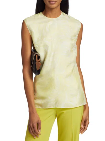 Stella Mccartney Feather Print Sleeveless Top In Lime Sorbet
