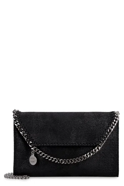 Stella Mccartney Femina Vegan Black Shaggy Deer Fabric Handbag With Silver Chain And Magnetic Flap