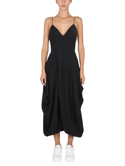 Stella Mccartney Feminine V-neck Front Slit Dress In Black