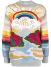 Stella Mccartney Festive Smile Embroidered Intarsia Wool-blend Sweater In Grau