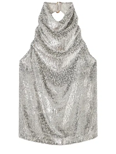 Stella Mccartney Womens Silver Halterneck Textured-pattern Woven Top