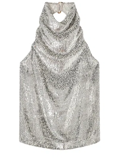 Stella Mccartney Womens Silver Halterneck Textured-pattern Woven Top