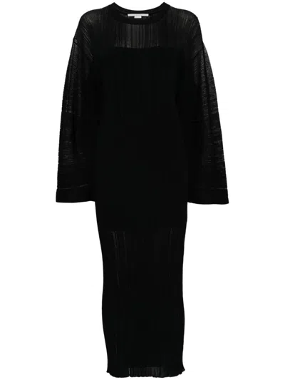 Stella Mccartney Fine Ribbed Midi Dress In Nero