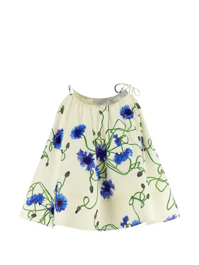Stella Mccartney Embroidered Cornflower Sleeveless Frill Top In White