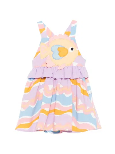 Stella Mccartney Babies' Fish Appliqué Ruffled Dress In Purple