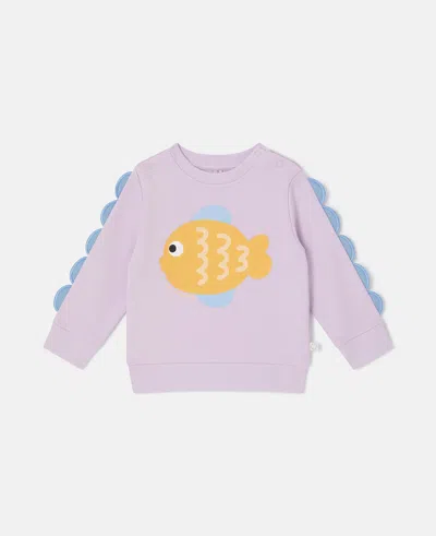 Stella Mccartney Kids' Fish Graphic Scallop Sleeve Sweatshirt In Purple