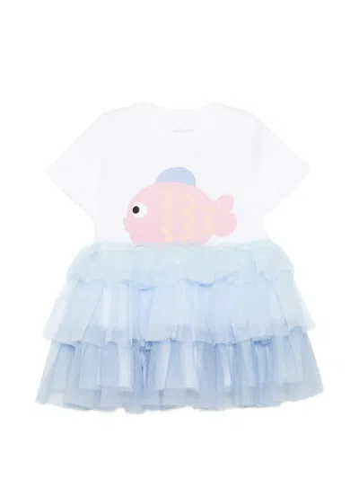 Stella Mccartney Babies' Fish-graphic Tulle Dress In Blue