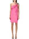 Stella Mccartney Falabella One-shoulder Crystal-embellished Satin Mini Dress In Pink