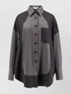 Stella Mccartney Flannel Wool Shirt With Color Block Design In Silver