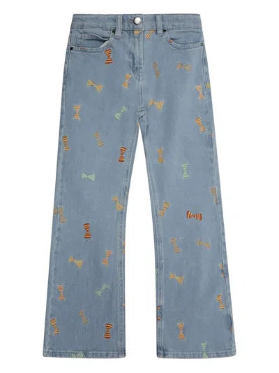 Stella Mccartney Kids' Flared Bow Jeans In Blue